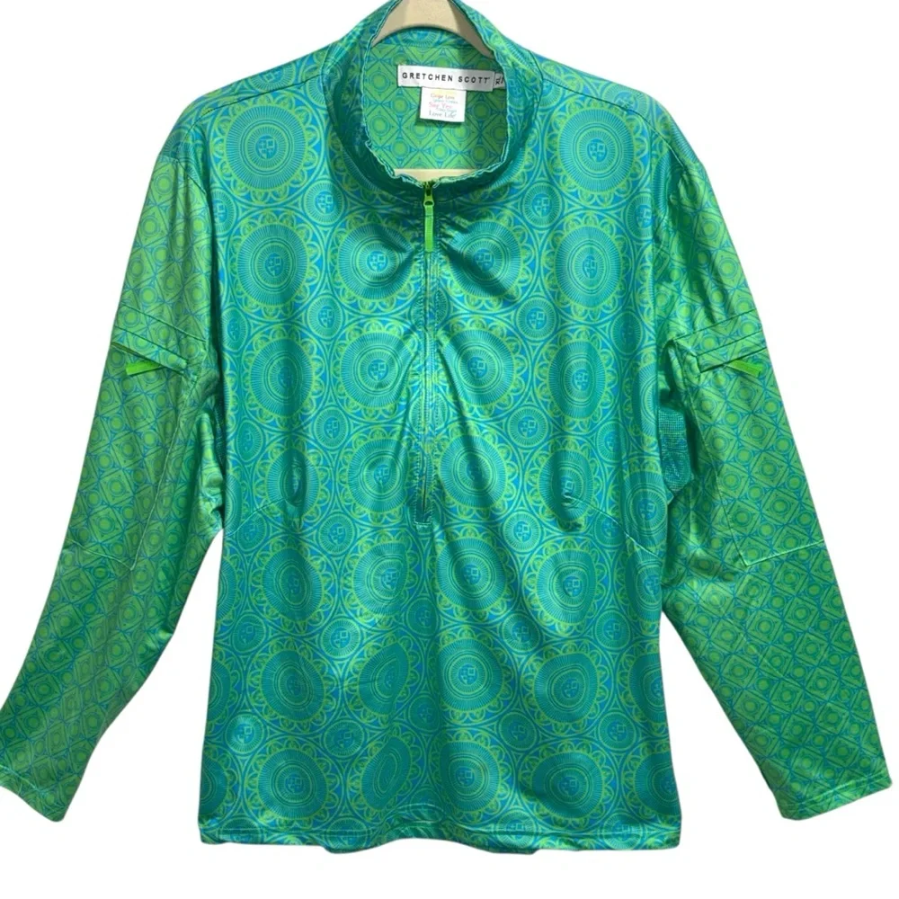 Gretchen Scott St Lawrence Half Zip Pullover Turq Kelly Medallion XL - Picture 2 of 16